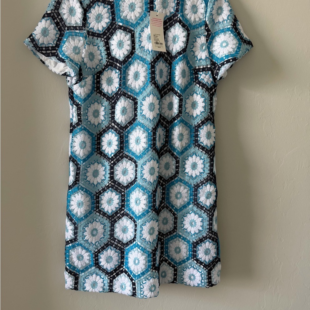 Lilly Pulitzer Bellevue Blue Daisy Hex Crochet Dress - Blue, White, Black
